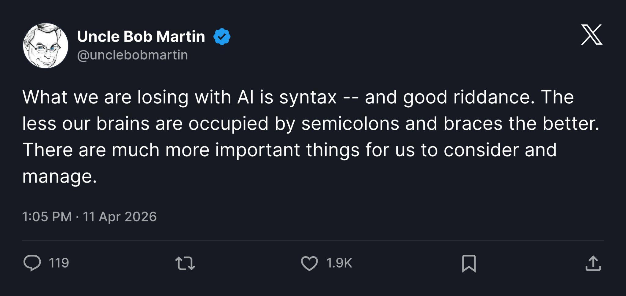 Robert C. Martin on losing syntax to AI